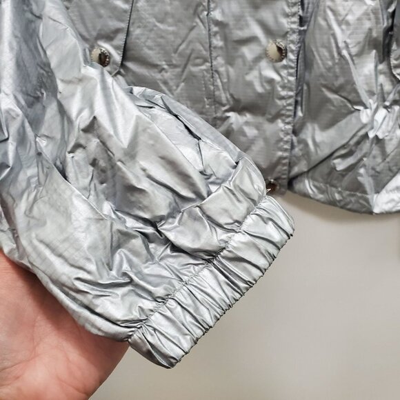 Lauren Ralph Lauren Women's Vintage Silver Nylon Hooded Rain Windbreaker Size L - Picture 5 of 7